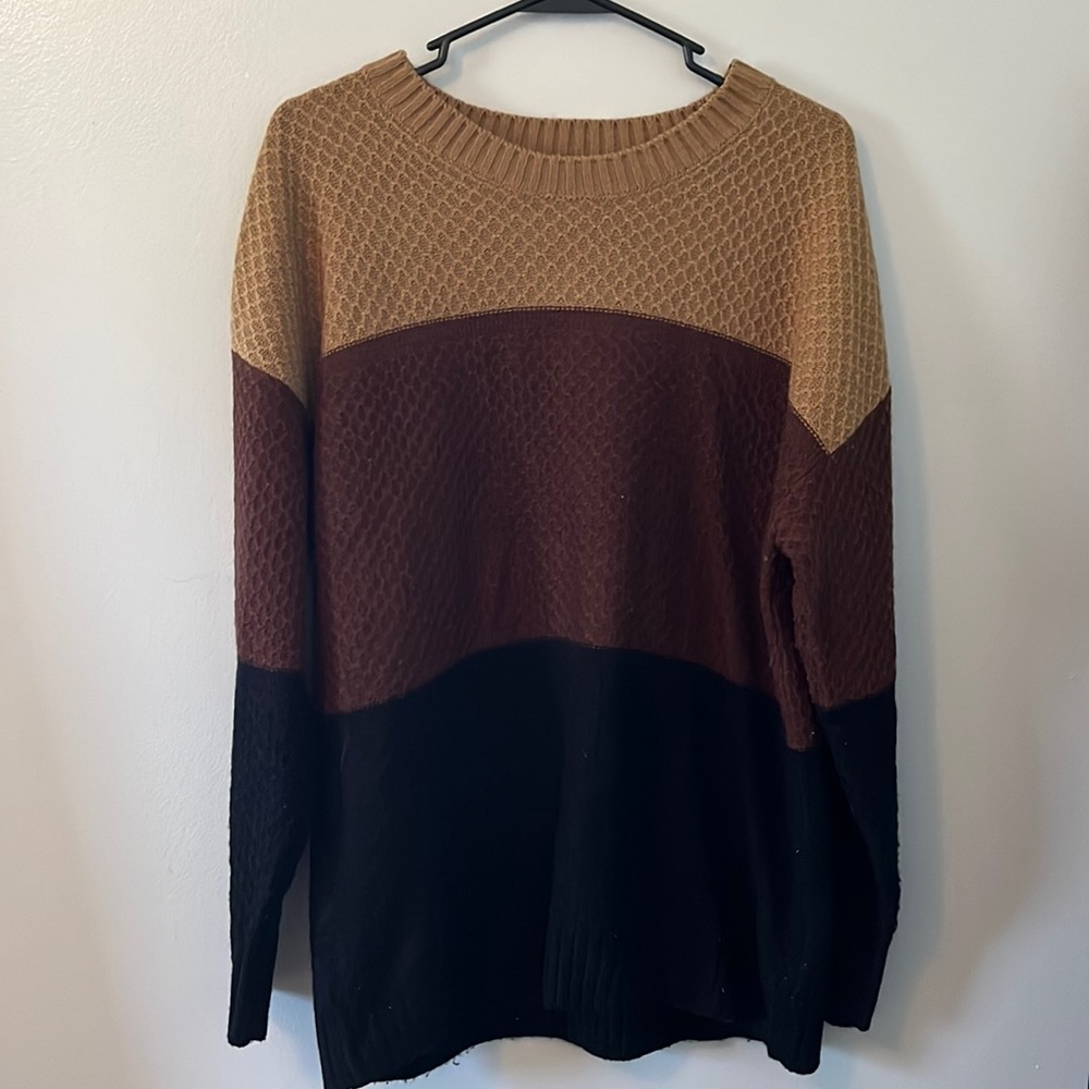 Large - tan, brown, black - sweater